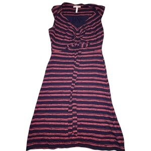 Navy and Pink Striped Midi Dress